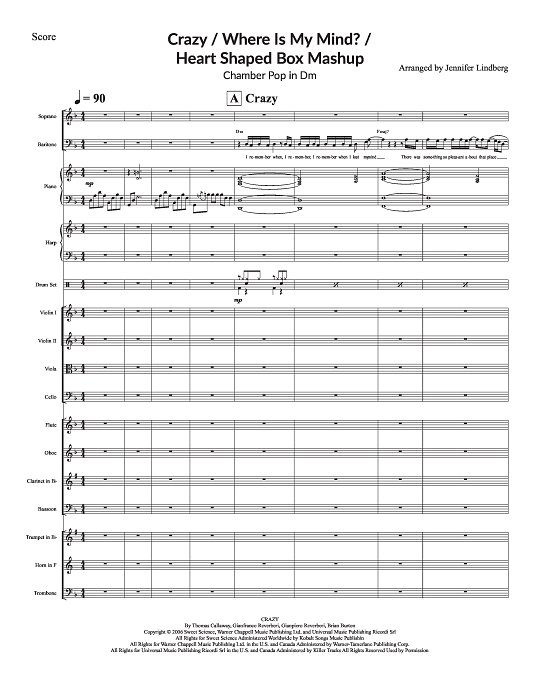 Crazy x Where Is My Mind? x Heart Shaped Box for Chamber Ensemble sheet music