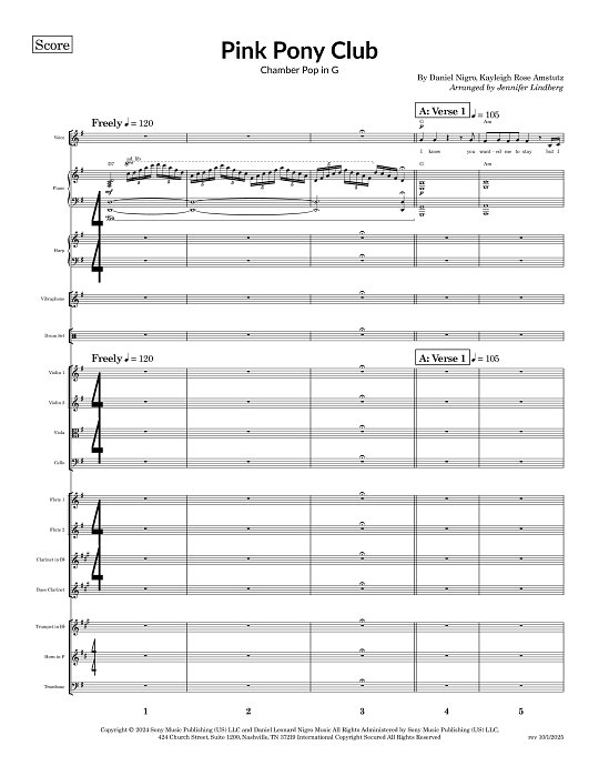 Pink Pony Club for Chamber Ensemble sheet music