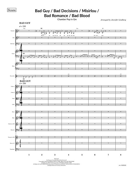 Bad Guy, Misirlou, Bad Decisions, Bad Romance, Bad Blood for Chamber Ensemble sheet music