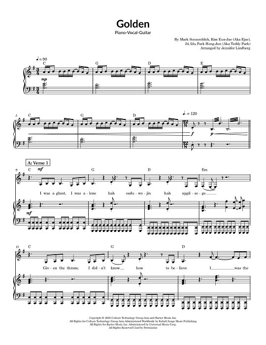 Golden for Piano-Vocal-Guitar sheet music