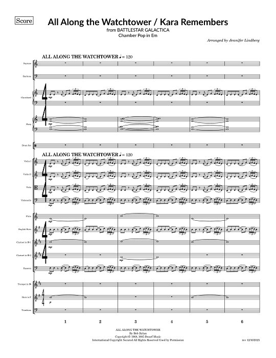 All Along the Watchtower x Kara Remembers for Chamber Ensemble sheet music