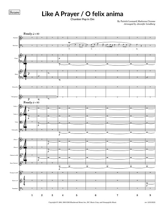 Like A Prayer x O felix anima for Chamber Ensemble sheet music