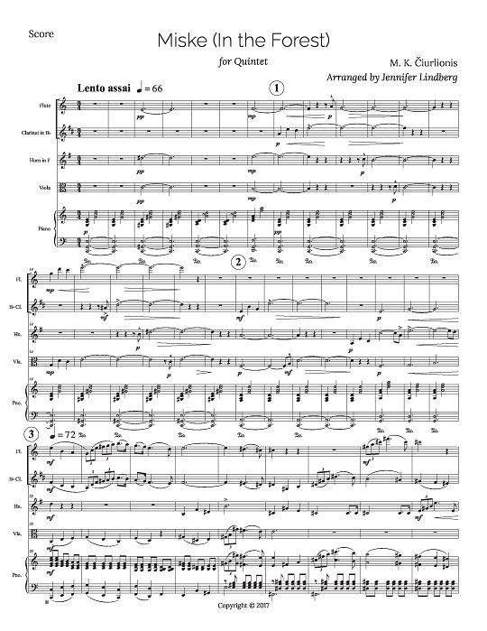 Miske (In The Forest) for Piano Quintet for Quintet sheet music