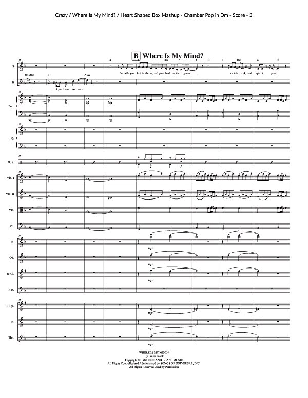Crazy x Where Is My Mind? x Heart Shaped Box for Chamber Ensemble sheet music, page 3