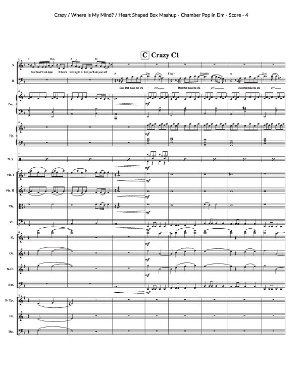 Crazy x Where Is My Mind? x Heart Shaped Box for Chamber Ensemble sheet music, page 4