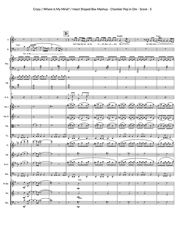 Crazy x Where Is My Mind? x Heart Shaped Box for Chamber Ensemble sheet music, page 5