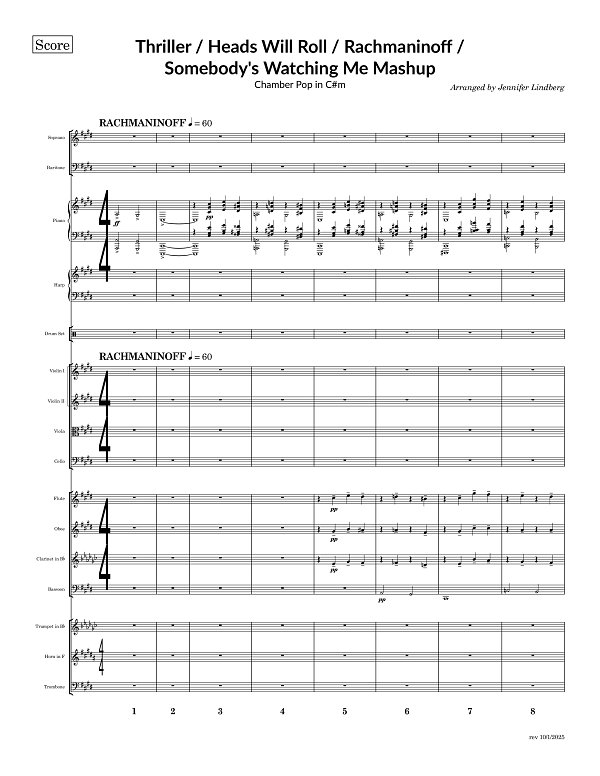 Thriller x Heads Will Roll x Somebody's Watching Me for Chamber Ensemble sheet music, page 1