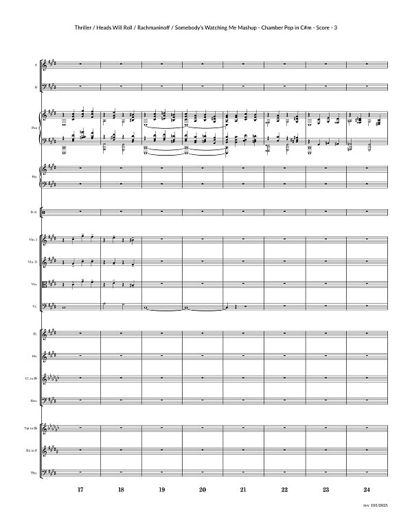 Thriller x Heads Will Roll x Somebody's Watching Me for Chamber Ensemble sheet music, page 3