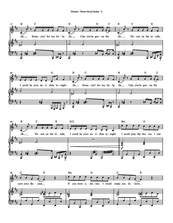 Disease for Piano-Vocal-Guitar sheet music, page 2