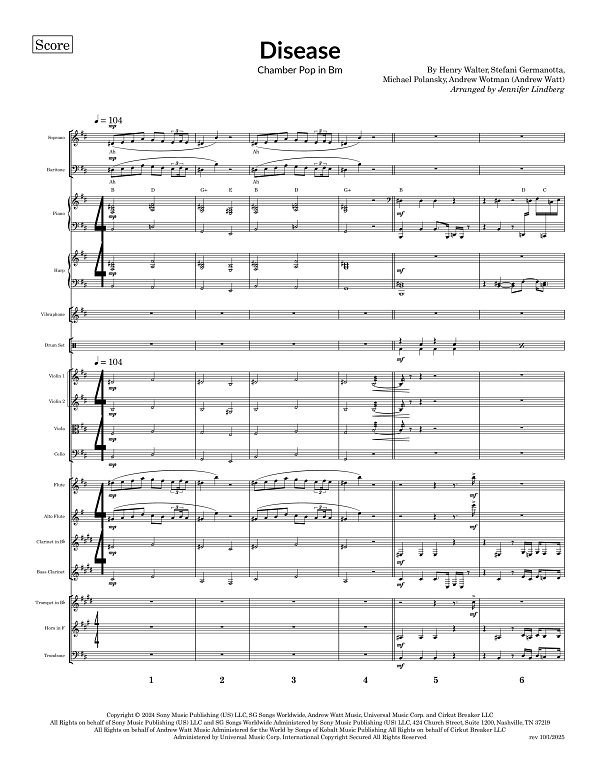 Disease for Chamber Ensemble sheet music, page 1