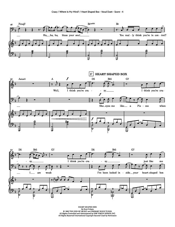 Crazy x Where Is My Mind? x Heart Shaped Box for Piano-Vocal-Guitar sheet music, page 4