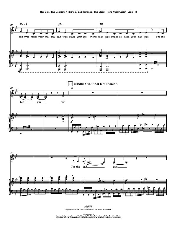 Bad Guy, Misirlou, Bad Decisions, Bad Romance, Bad Blood for Piano-Vocal-Guitar sheet music, page 3