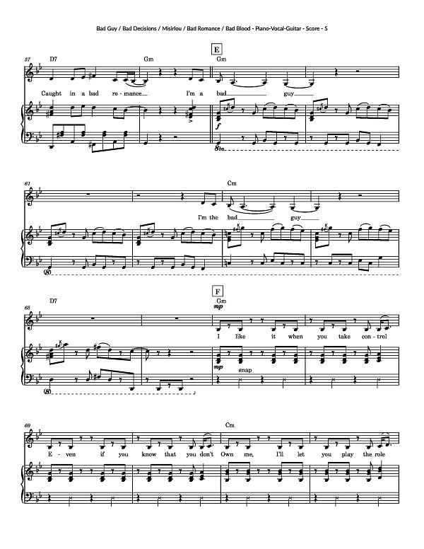 Bad Guy, Misirlou, Bad Decisions, Bad Romance, Bad Blood for Piano-Vocal-Guitar sheet music, page 5