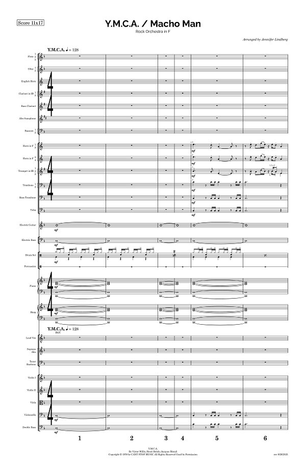 Y.M.C.A. x Macho Man for Rock Orchestra sheet music, page 1