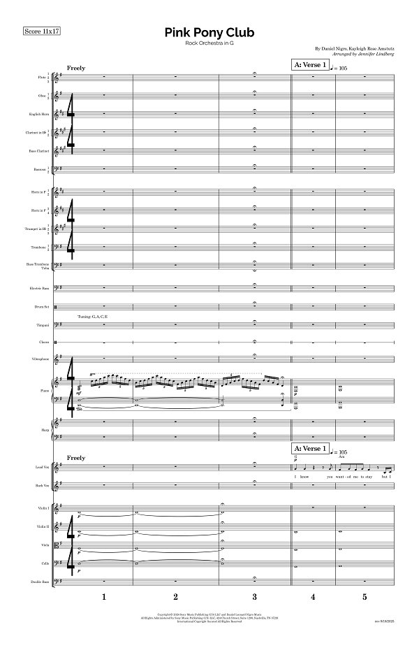 Pink Pony Club for Rock Orchestra sheet music, page 1