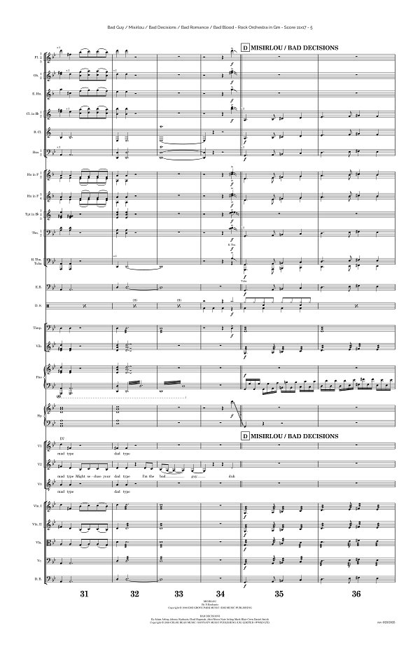 Bad Guy, Misirlou, Bad Decisions, Bad Romance, Bad Blood for Rock Orchestra sheet music, page 5