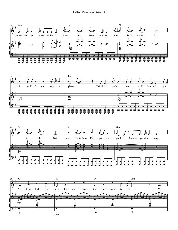 Golden for Piano-Vocal-Guitar sheet music, page 2