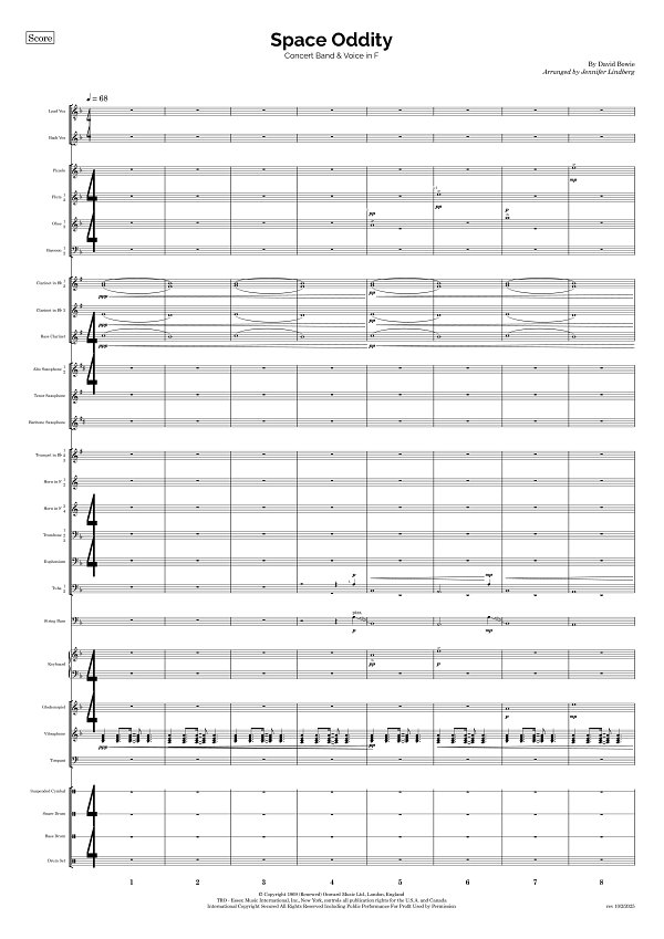 Space Oddity for Concert Band sheet music, page 1