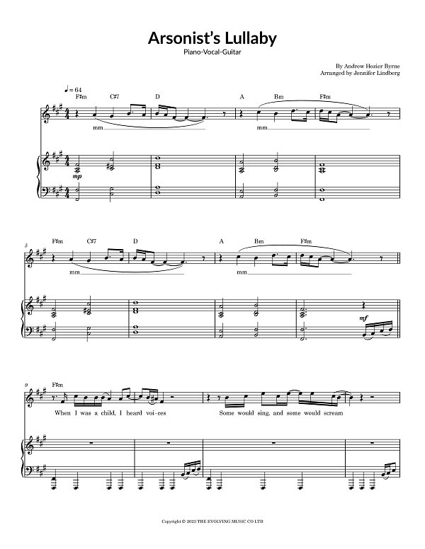 Arsonist's Lullaby for Piano-Vocal-Guitar sheet music, page 1
