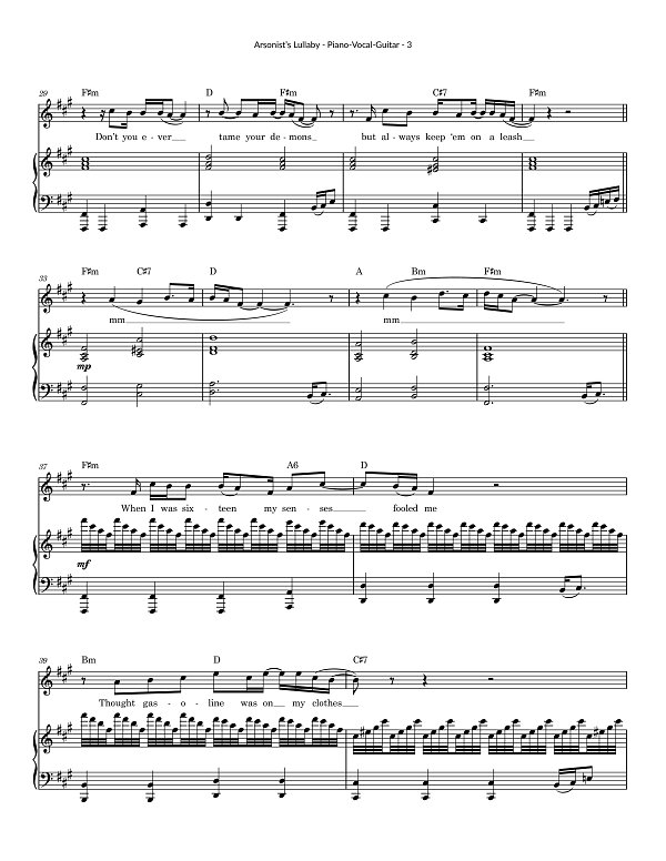 Arsonist's Lullaby for Piano-Vocal-Guitar sheet music, page 3
