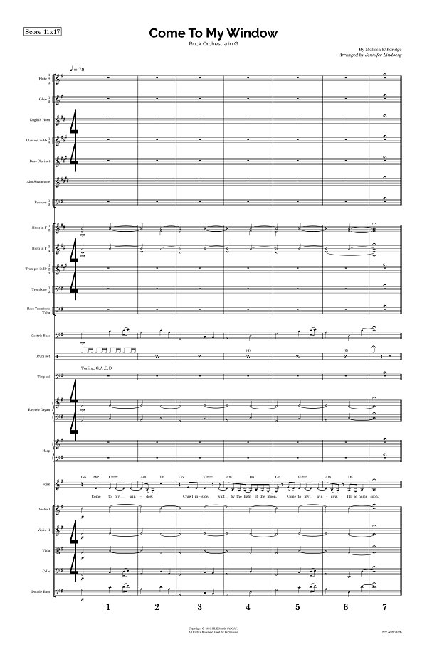 Come To My Window for Rock Orchestra sheet music, page 1