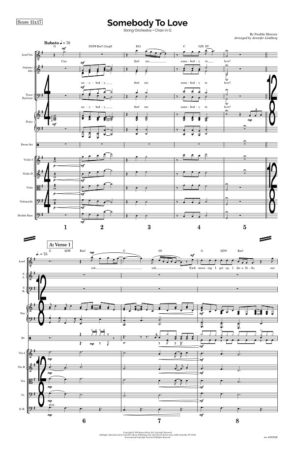 Somebody To Love for String Orchestra sheet music, page 1