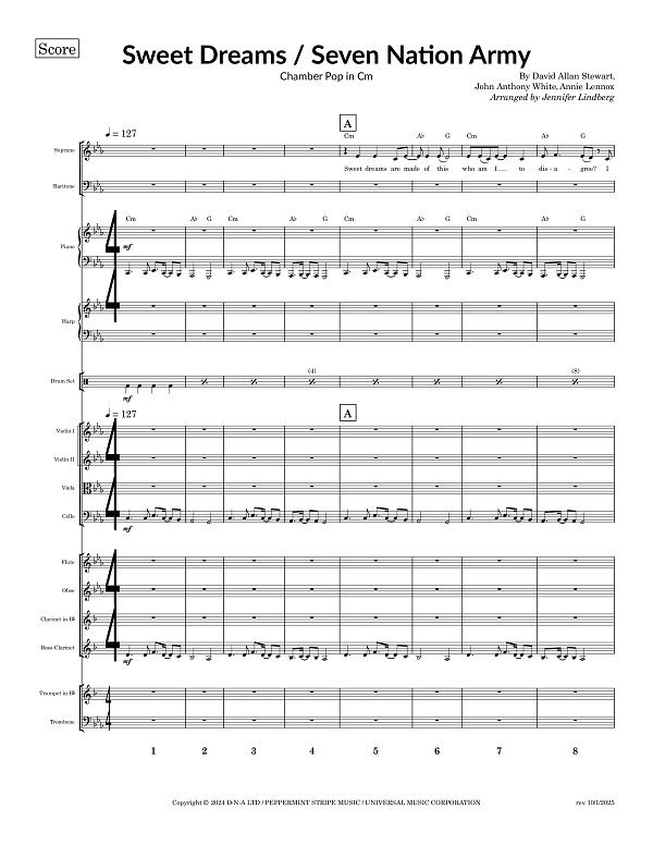 Seven Nation Army x Sweet Dreams Mashup for Chamber Ensemble sheet music, page 1