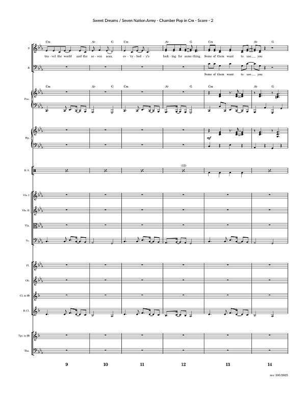 Seven Nation Army x Sweet Dreams Mashup for Chamber Ensemble sheet music, page 2