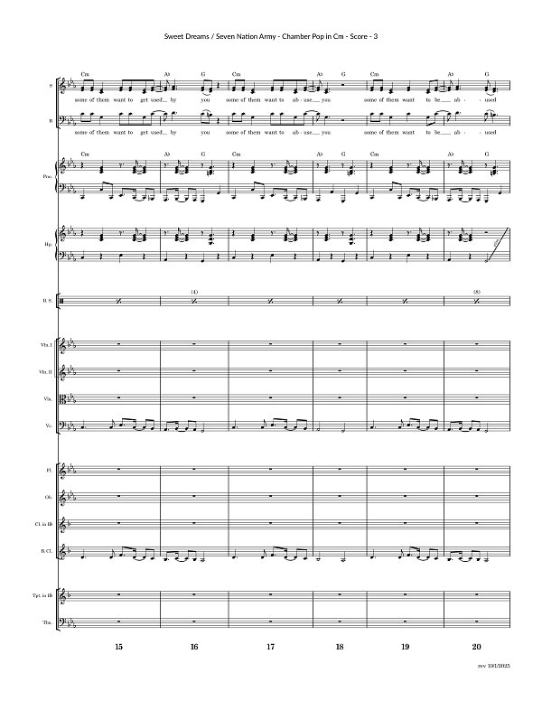 Seven Nation Army x Sweet Dreams Mashup for Chamber Ensemble sheet music, page 3