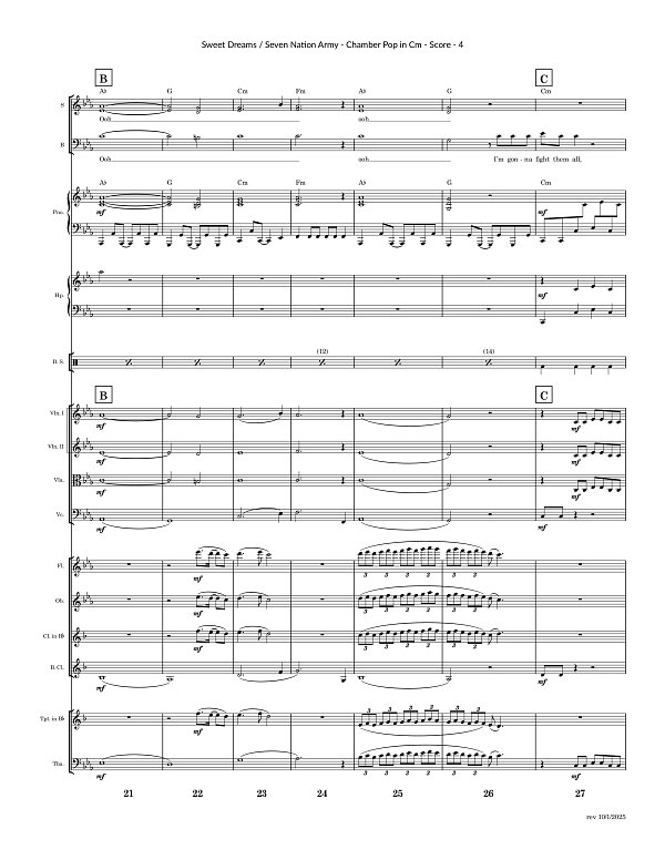 Seven Nation Army x Sweet Dreams Mashup for Chamber Ensemble sheet music, page 4