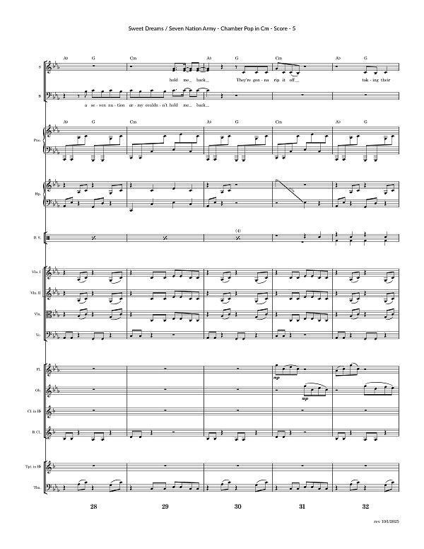 Seven Nation Army x Sweet Dreams Mashup for Chamber Ensemble sheet music, page 5