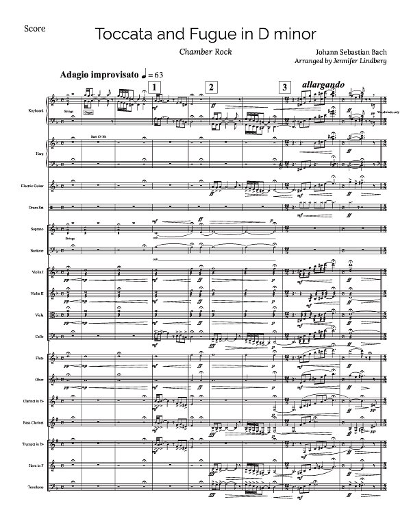Toccata and Fugue in D minor for Chamber Rock Group for Chamber Ensemble sheet music, page 1