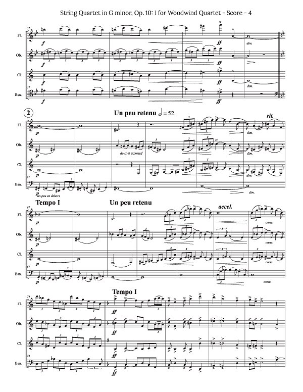 Debussy Quartet in G minor for Woodwind, Clarinet, or Double Reed Quartet for Woodwind Quartet sheet music, page 4