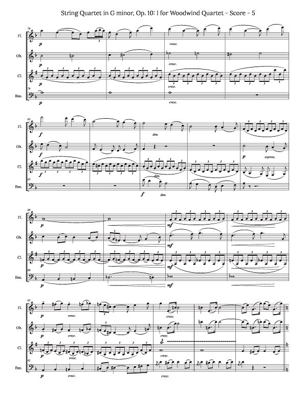 Debussy Quartet in G minor for Woodwind, Clarinet, or Double Reed Quartet for Woodwind Quartet sheet music, page 5