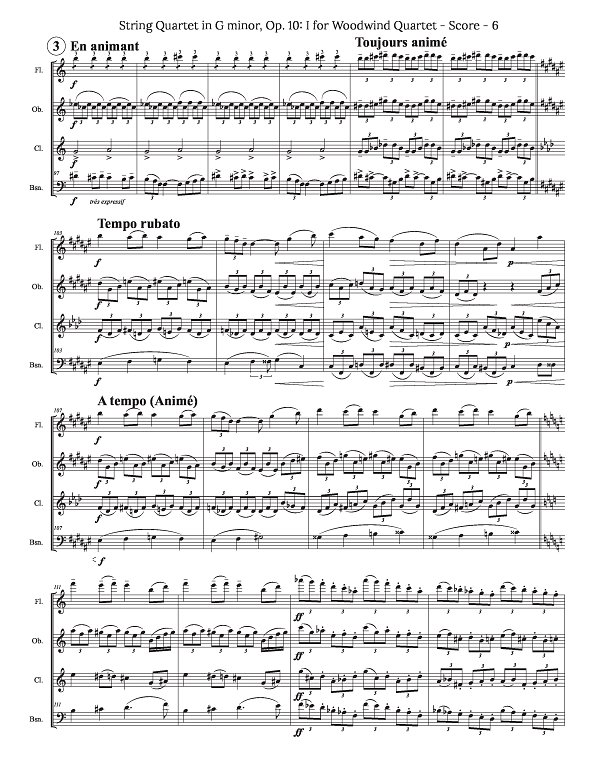 Debussy Quartet in G minor for Woodwind, Clarinet, or Double Reed Quartet for Woodwind Quartet sheet music, page 6